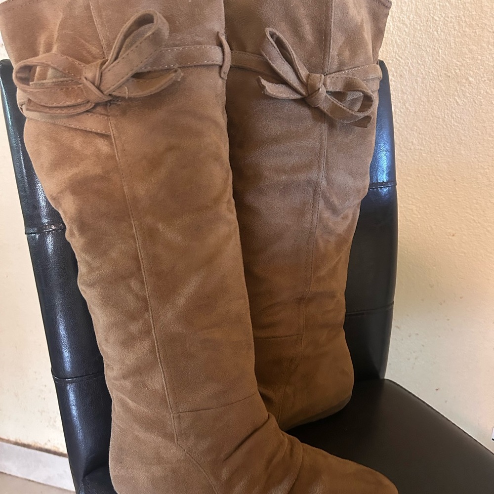 Women's Tan Suede Look Knee-High Boots